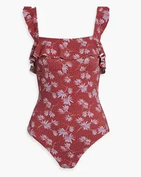 Eberjey Jace ruffled printed stretch-piquè swimsuit - Red Red