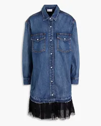 RED Valentino Point d'esprit-trimmed denim mini shirt dress - Blue Blue