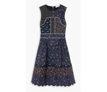 Patchwork-effect floral-print cotton-poplin dress - Blue