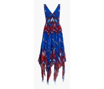 Pleated printed chiffon midi dress - Blue