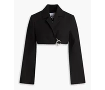 Cropped chain-embellished cotton blazer - Black