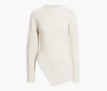 Asymmetric ribbed cashmere and linen-blend sweater - White