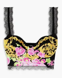 Versace Lace-trimmed printed silk-twill bralette - Black Black