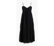 Pleated mesh midi dress - Black