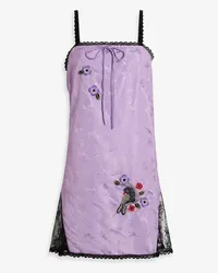 Anna Sui Lace-trimmed embellished satin-jacquard mini slip dress - Purple Purple