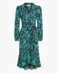 Diane von Furstenberg Carla ruffled printed crepe midi wrap dress - Blue Blue