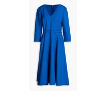 Belted wool-blend crepe midi dress - Blue
