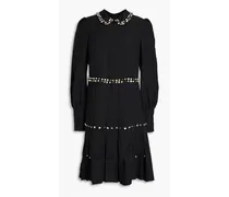 Crystal-embellished plissé-crepe mini dress - Black