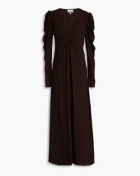 Ganni Ruched seersucker midi dress - Brown Brown