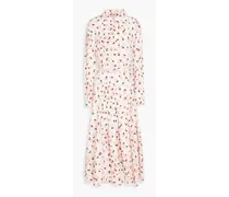 Marion floral-print Swiss-dot cotton-blend midi shirt dress - Pink