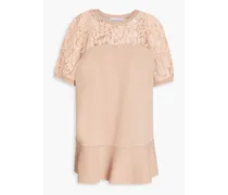 Corded lace-paneled stretch-knit top - Neutral