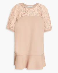 Valentino Garavani Corded lace-paneled stretch-knit top - Neutral Neutral