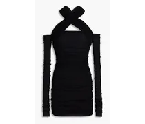 Cold-shoulder ruched tulle mini dress - Black