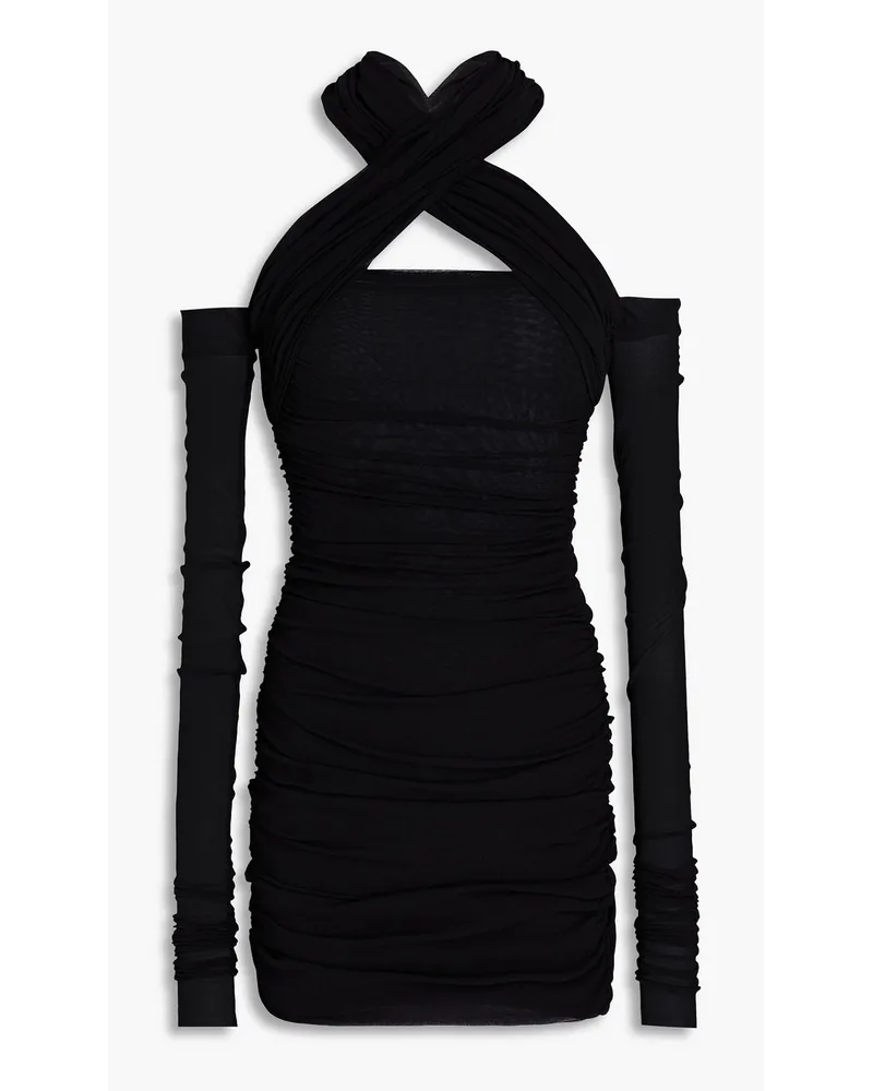 Philosophy Di Lorenzo Serafini Cold-shoulder ruched tulle mini dress - Black Black