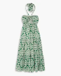 lemlem Medallion cutout tiered printed ECOVERO halterneck midi dress - Green Green