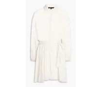 Gatheredfil coupé crepe de chine mini shirt dress - White
