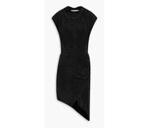 Asymmetric wrap-effect metallic knitted dress - Black