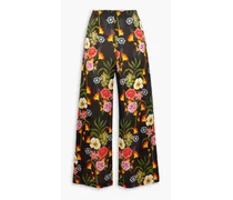 Halia floral-print crepe wide-leg pants - Black