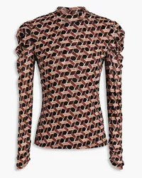 Diane von Furstenberg Remy printed stretch-mesh turtleneck top - Brown Brown