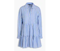 Atari tiered striped cotton-poplin mini shirt dress - Blue
