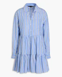 Veronica Beard Atari tiered striped cotton-poplin mini shirt dress - Blue Blue