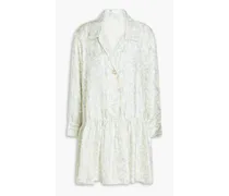 Rozie printed silk-twill mini shirt dress - White