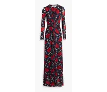 Adara draped floral-print stretch-mesh maxi dress - Red