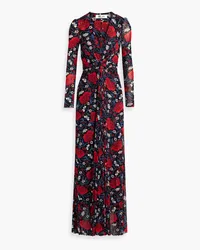 Diane von Furstenberg Adara draped floral-print stretch-mesh maxi dress - Red Red