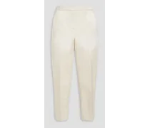 Cropped satin-twill tapered pants - White