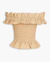 Ganni Off-the-shoulder ruffled cotton top - Neutral Neutral