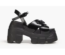 Embellished leather platform sandals - Black