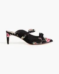 RED Valentino Floral-print bow-embellished velvet mules - Black Black