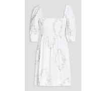 Shirred floral-print cotton-poplin mini dress - White