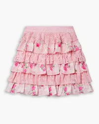 LoveShackFancy Merlita ruffled floral-print lace and silk-satin mini skirt - Pink Pink