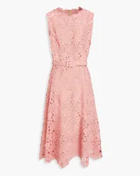 Oscar de la Renta Belted cotton-blend guipure lace midi dress - Pink Pink