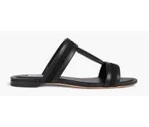 Double T leather and canvas sandals - Black
