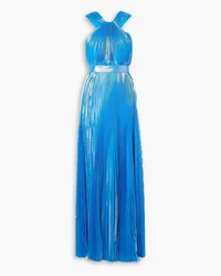 SEMSEM Cutout silk and Lurex-blend plissé-lamé halterneck gown - Blue Blue