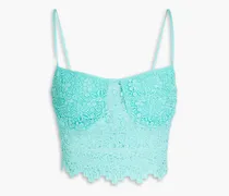 Cropped crocheted lace top - Blue