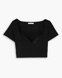 Area Cropped crystal-embellished stretch-jersey top - Black Black