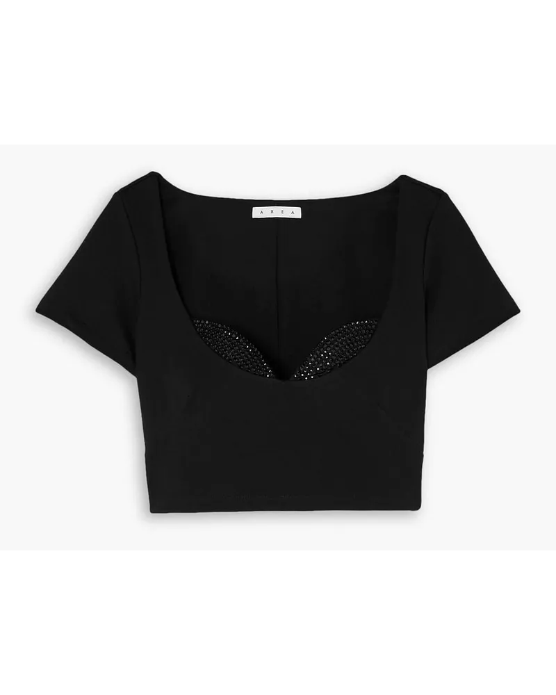 Area Cropped crystal-embellished stretch-jersey top - Black Black