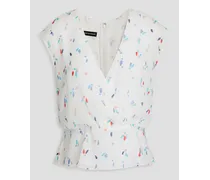 Wrap-effect printed crepon top - White