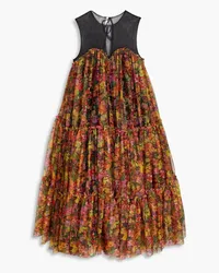 Philosophy Di Lorenzo Serafini Tiered floral-print tulle midi dress - Yellow Yellow