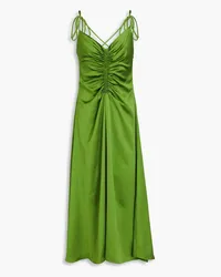 Sandro Ruched satin-crepe midi dress - Green Green