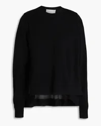 3.1 phillip lim Chiffon-trimmed wool-blend sweater - Black Black