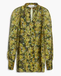 Victoria Beckham Pleated metallic floral-print chiffon shirt - Green Green