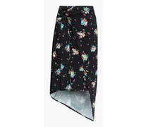 Wrap-effect floral-print satin-jersey midi skirt - Black