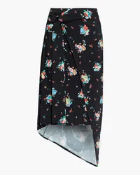 Paco Rabanne Wrap-effect floral-print satin-jersey midi skirt - Black Black