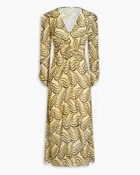 Sandro Ruched metallic crepon midi dress - Yellow Yellow