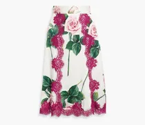 Lace-trimmed floral-print silk-blend skirt - Pink