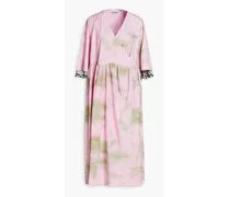 Ganni Cherry Blossom gathered printed cotton wrap dress - Pink Pink